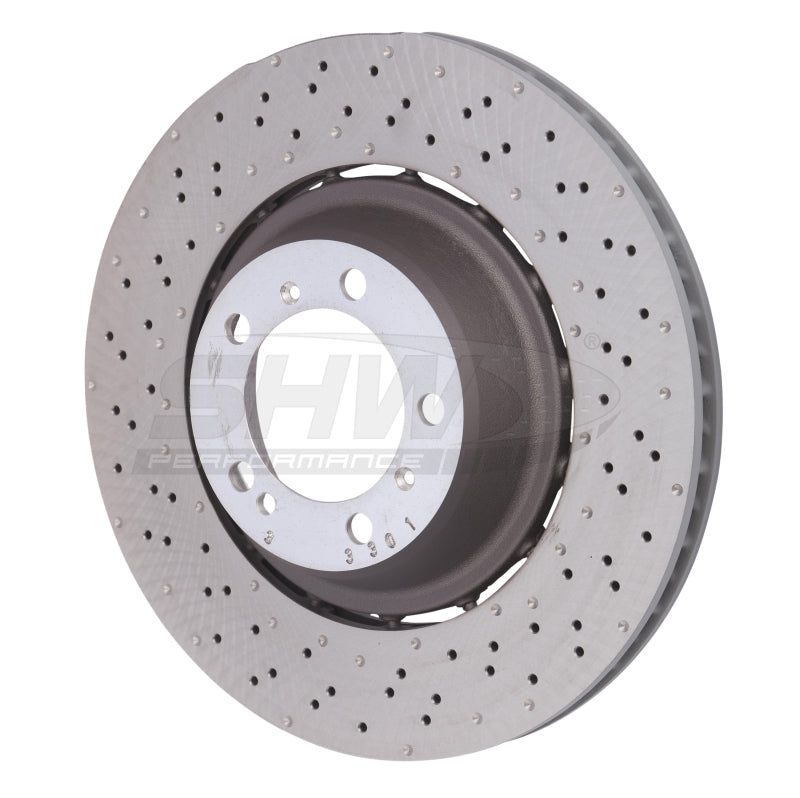 SHW 14-19 Porsche 911 Turbo 3.8L w/o Ceramics Left Rear Drilled-Dimpled LW Brake Rotor (99135240703) PRL49917