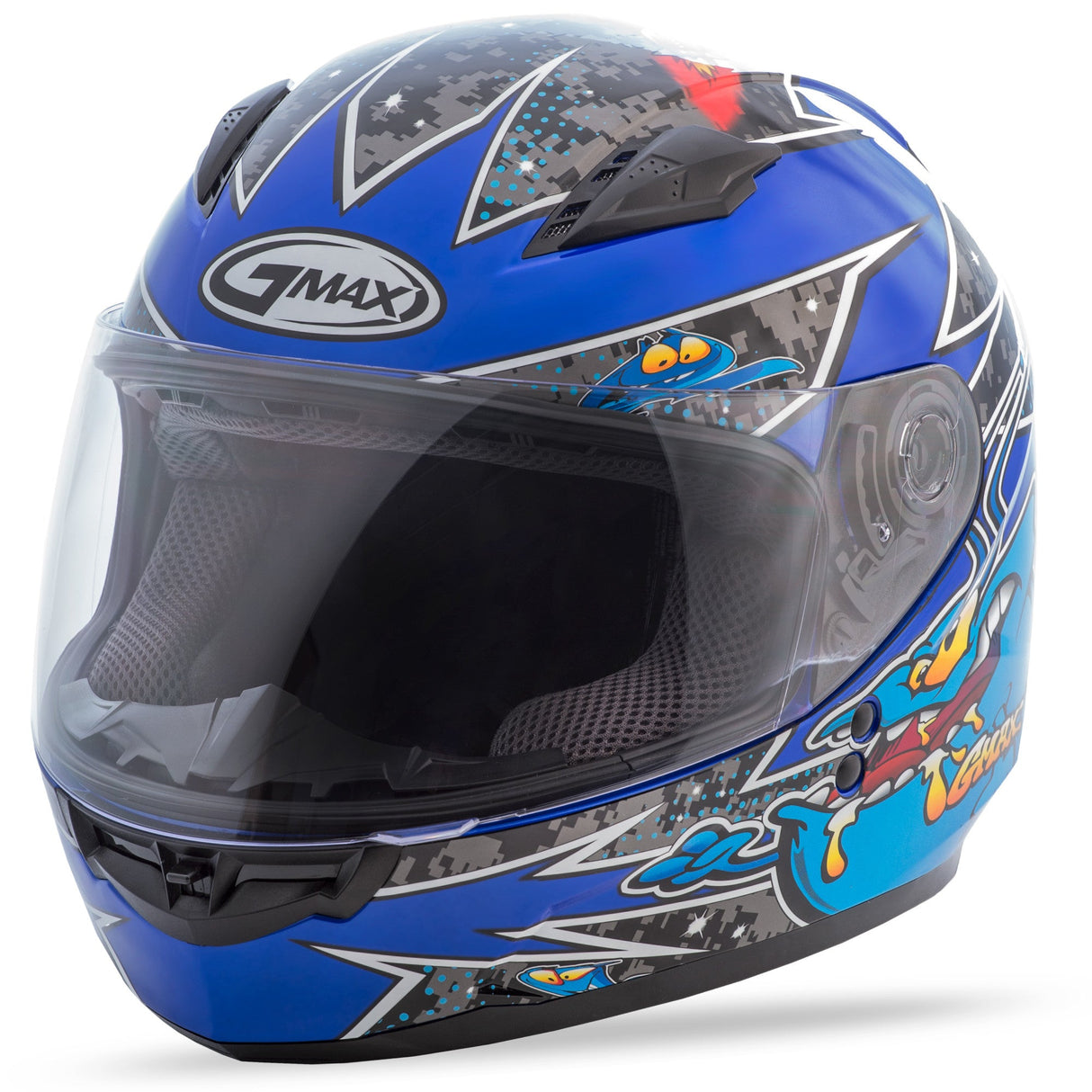 GMAX Youth Gm-49y Full-Face Alien Helmet Black/Blue Ym G7496211 TC-2
