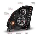 ANZO 2003-2007 Infiniti G35 Projector Headlights w/ Halo Black (CCFL) (HID Compatible) 121363