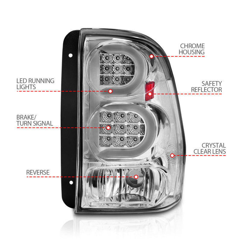 ANZO 2002-2009 Chevrolet Trailblazer LED Tail Lights w/ Light Bar Chrome Housing Clear Lens 311373