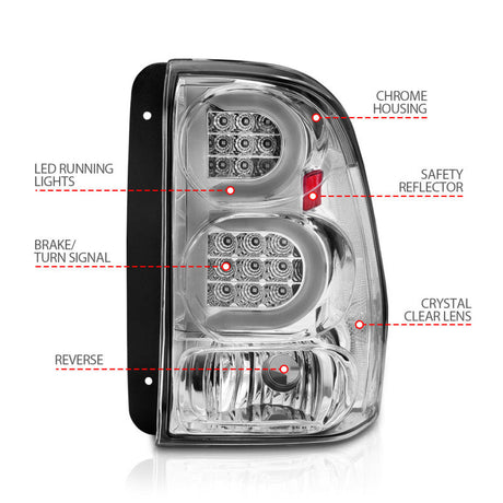 ANZO 2002-2009 Chevrolet Trailblazer LED Tail Lights w/ Light Bar Chrome Housing Clear Lens 311373