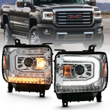 ANZO 2016-2019 Gmc Sierra 1500 Projector Headlight Plank Style Chrome w/ Sequential Amber Signal 111486