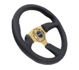 NRG Reinforced Steering Wheel (350mm / 2.5in. Deep) Leather Race Comfort Grip w/4mm Gold Spokes RST-023GD-R