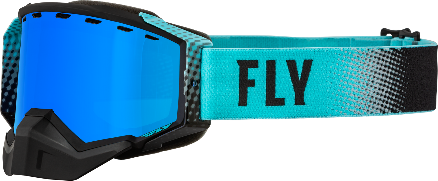 FLY RACING Zone Snow Goggle Black/Aqua W/ Sky Blue Mirror/Smoke Lens 37-50260