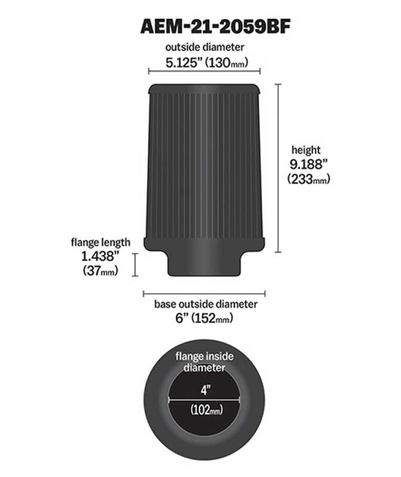 AEM Dryflow 4in. X 9in. Round Tapered Air Filter 21-2059BF