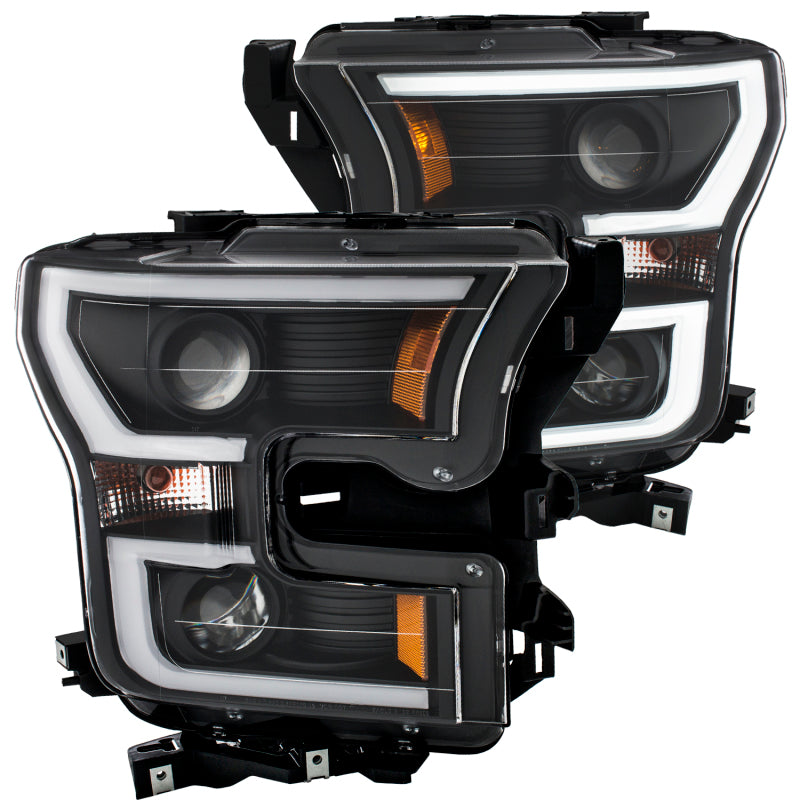 ANZO 2015-2016 Ford F-150 Projector Headlights w/ Plank Style Design Black w/ Amber 111347