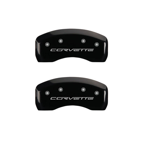 MGP 4 Caliper Covers Engraved Front & Rear C6/Corvette Black finish silver ch 13008SCV6BK