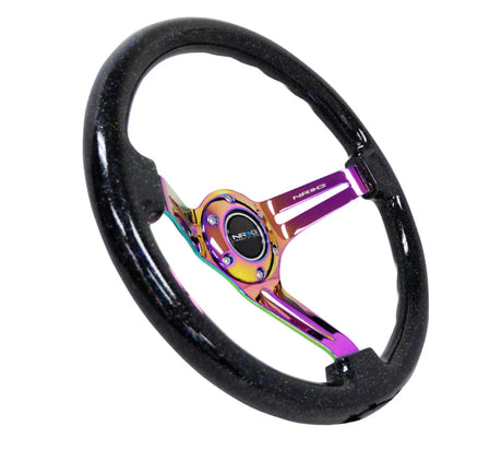 NRG Reinforced Steering Wheel (350mm / 3in. Deep) Blk Multi Color Flake w/ Neochrome Center Mark RST-018BSB-MC