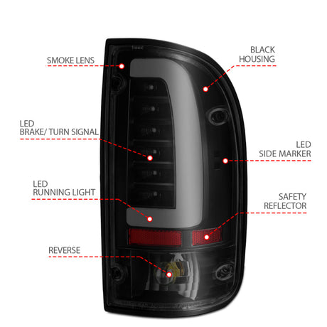 ANZO 1995-2000 Toyota Tacoma LED Taillights Black Housing Smoke Lens (Pair) 311354