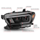 ANZO 2016-2017 Toyota Tacoma Projector Headlights w/ Plank Style Switchback Black w/ Amber w/ DRL 111397