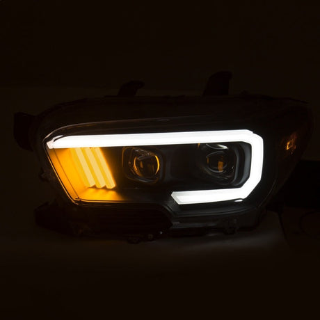 ANZO 2016-2017 Toyota Tacoma Projector Headlights w/ Plank Style Design Black/Amber w/ DRL 111379