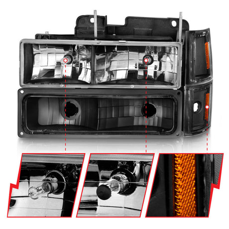 ANZO 88-98 Chevrolet C1500 Crystal Headlights Black 111505
