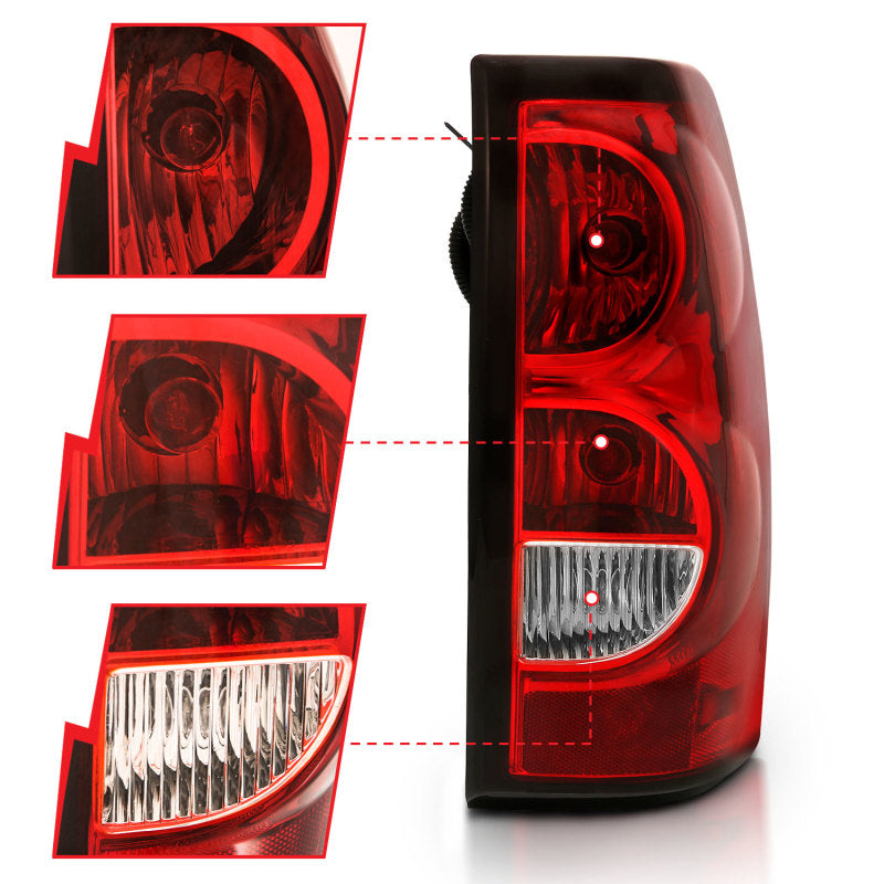 ANZO 2004-2007 Chevy Silverado Taillight Red/Clear Lens w/Black Trim (OE Replacement) 311302