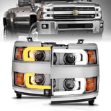 ANZO Projector Headlights 15-17 Chevrolet Silverado 2500HD / 3500HD Chrome w/ Chrome Rim 111366