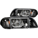 ANZO 1987-1993 Ford Mustang Crystal Headlights Black w/ Corner Lights 3pc 121192