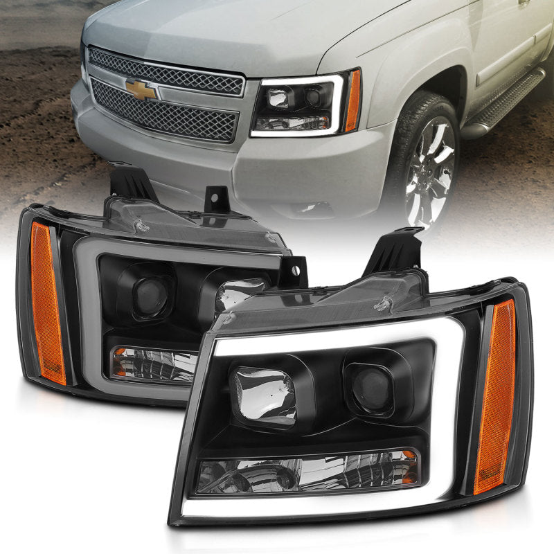 ANZO 07-14 Chevy Tahoe Projector Headlights w/ Plank Style Design Black w/ Amber 111402