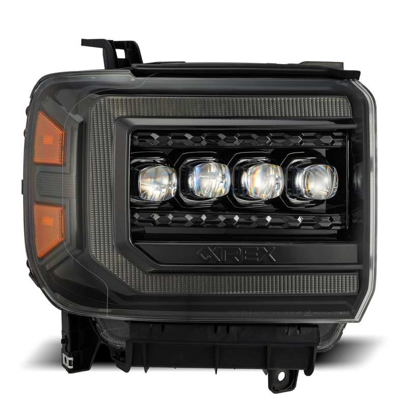 AlphaRex 14-18 GMC Sierra NOVA LED Proj Headlights Plnk Style Alpha Blk w/Activ Light/Seq Signal/DRL 880616