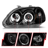 ANZO 1996-1998 Honda Civic Projector Headlights w/ Halo Black 121068