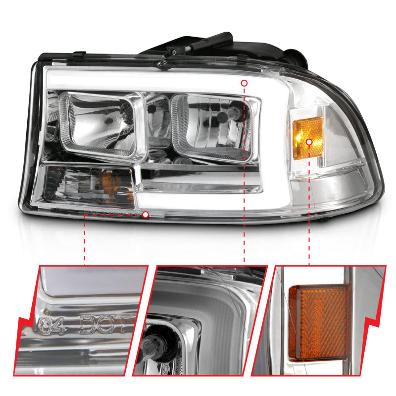 ANZO 97-04 Dodge Dakota/Durango Crystal headlight Set w/ Light Bar Chrome Housing 111592