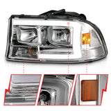 ANZO 97-04 Dodge Dakota/Durango Crystal headlight Set w/ Light Bar Chrome Housing 111592