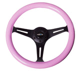 NRG Classic Wood Grain Steering Wheel (350mm) Solid Pink Painted Grip w/Black 3-Spoke Center ST-015BK-PK