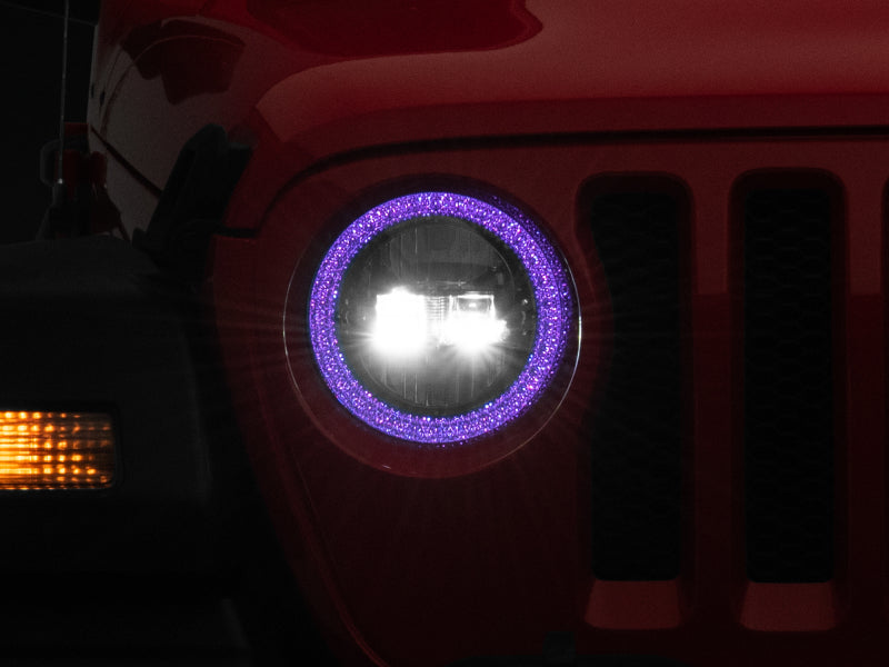 Raxiom 18-22 Jeep Wrangler JL/JT Axial 9-Inch LED Headlights w/RGB Halo- Blk Housing (Clear Lens) J142668