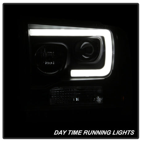 Spyder Ford F250/350/450 05-07 Projector Headlights - Light Bar DRL LED - Black PRO-YD-FS05V2-LB-BK 5084507