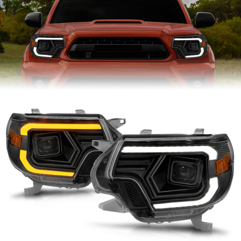 ANZO 12-15 Toyota Tacoma Projector Headlights - w/ Light Bar Switchback Black Housing 111556