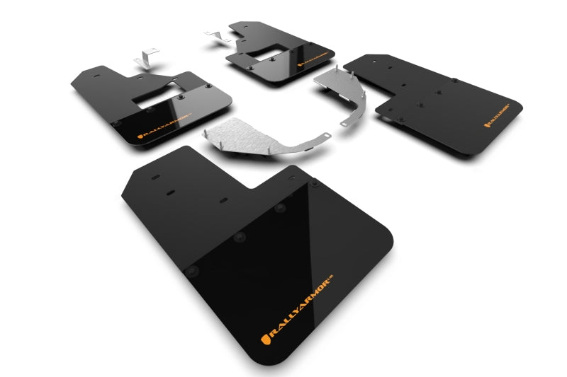 Rally Armor 21-22 Ford Bronco (Steel Bmpr + RB - NO Rptr/Sprt) Blk Mud Flap w/Cy Orange Logo MF85-RB-ST-COR