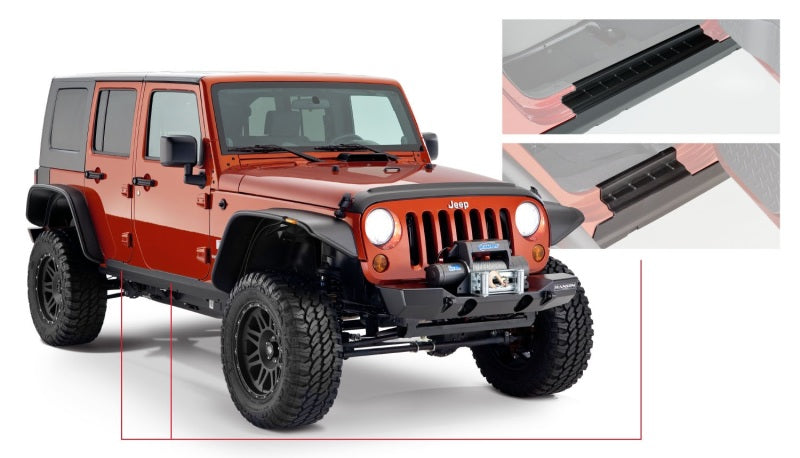 Bushwacker 07-18 Jeep Wrangler Unlimited Trail Armor Rocker Panel and Sill Plate Cover - Black 14012