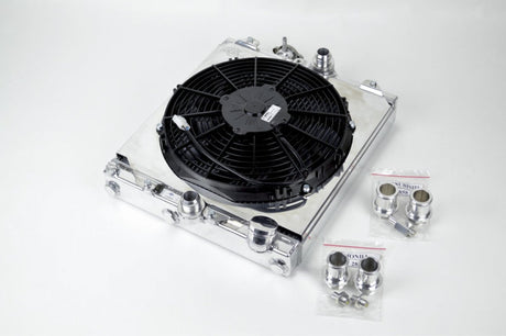 CSF Universal Half Radiator w/-16AN & Slip-On Fittings/12in SPAL Fan & Shroud 2858X