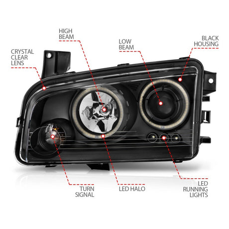 ANZO 2006-2010 Dodge Charger Projector Headlights w/ Halo Chrome (CCFL) 121218