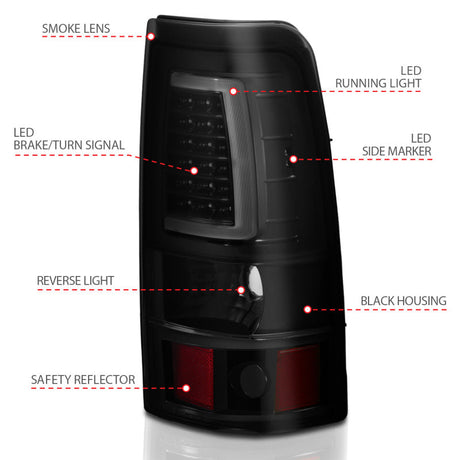 ANZO 1999-2002 Chevy Silverado 1500 LED Taillights Plank Style Black w/Smoke Lens 311331