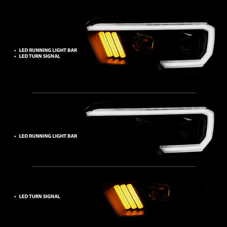 ANZO 2016-2017 Toyota Tacoma Projector Headlights w/ Plank Style Design Black/Amber w/ DRL 111379