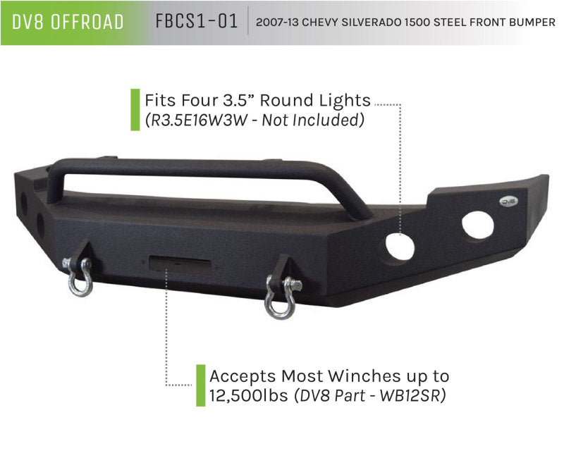DV8 Offroad 07-13 Chevrolet Silverado 1500 Front Bumper - Black Powdercoat FBCS1-01