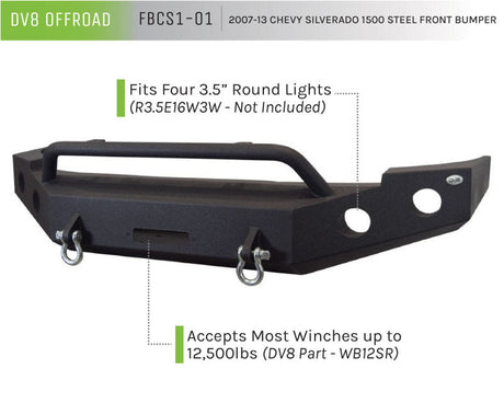 DV8 Offroad 07-13 Chevrolet Silverado 1500 Front Bumper - Black Powdercoat FBCS1-01