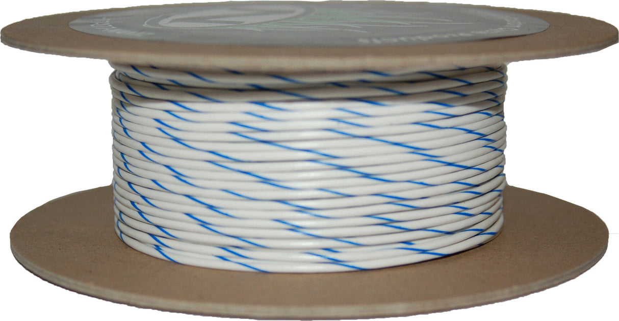 NAMZ CUSTOM CYCLE100' Spool 20-Gauge Wire (White/Blue Stripe)NWR-96-100-20