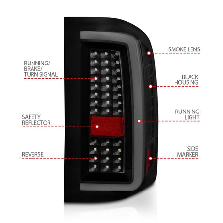 ANZO 2007-2013 Chevrolet Silverado1500/ 2500/ 3500 LED Tail Lights w/ Light Bar Black Housing Smoke 311381