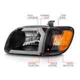 ANZO 00-04 Toyota Tundra (Fits Reg/Acc Cab Only) Crystal Headlights w/Light Bar Black w/Corner Light 111579