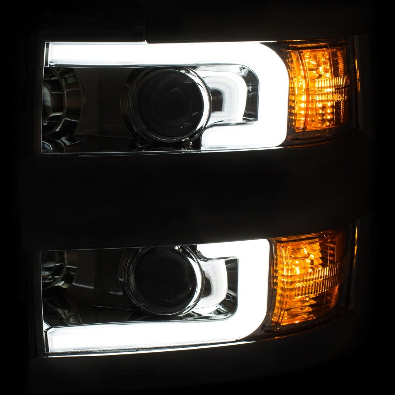 ANZO 2015-2016 Chevrolet Silverado Projector Headlights w/ Plank Style Design Chrome w/ Amber 111360