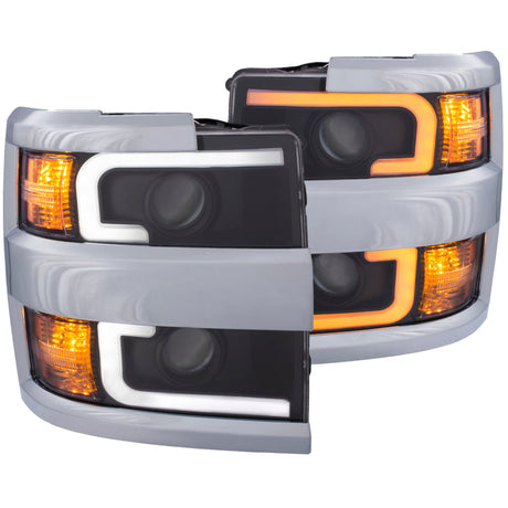 ANZO Projector Headlights 15-17 Chevrolet Silverado 2500HD / 3500HD Black w/ Chrome Rim 111365