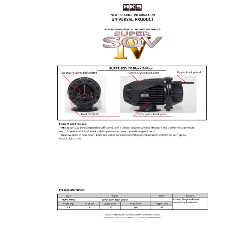 HKS SQV IV BLACK EDITION UNIVERSAL ASSY 71008-AK005