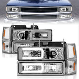 ANZO 88-98 Chevrolet C1500 Crystal Headlights w/Light Bar Chrome Housing w/ Signal Side Markers 8Pcs 111529