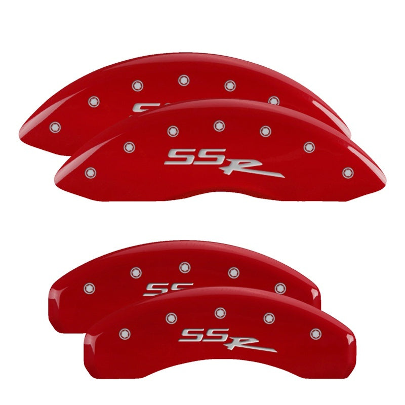 MGP 4 Caliper Covers Engraved Front & Rear SSR Red finish silver ch 14031SSSRRD