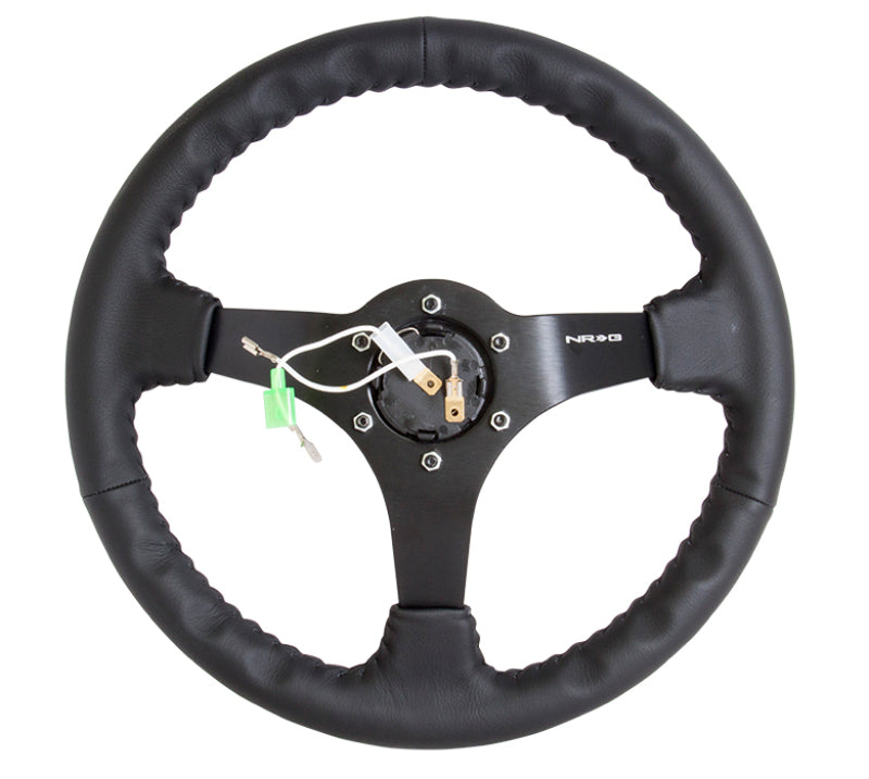 NRG Reinforced Steering Wheel (350mm / 3in. Deep) Bk Leather w/Bk BBall Stitch (Odi Bakchis Edition) RST-036MB-R