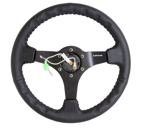 NRG Reinforced Steering Wheel (350mm / 3in. Deep) Bk Leather w/Bk BBall Stitch (Odi Bakchis Edition) RST-036MB-R