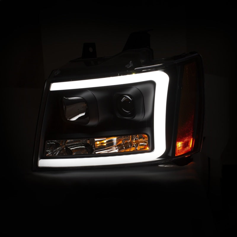 ANZO 07-14 Chevy Tahoe Projector Headlights w/ Plank Style Design Black w/ Amber 111402