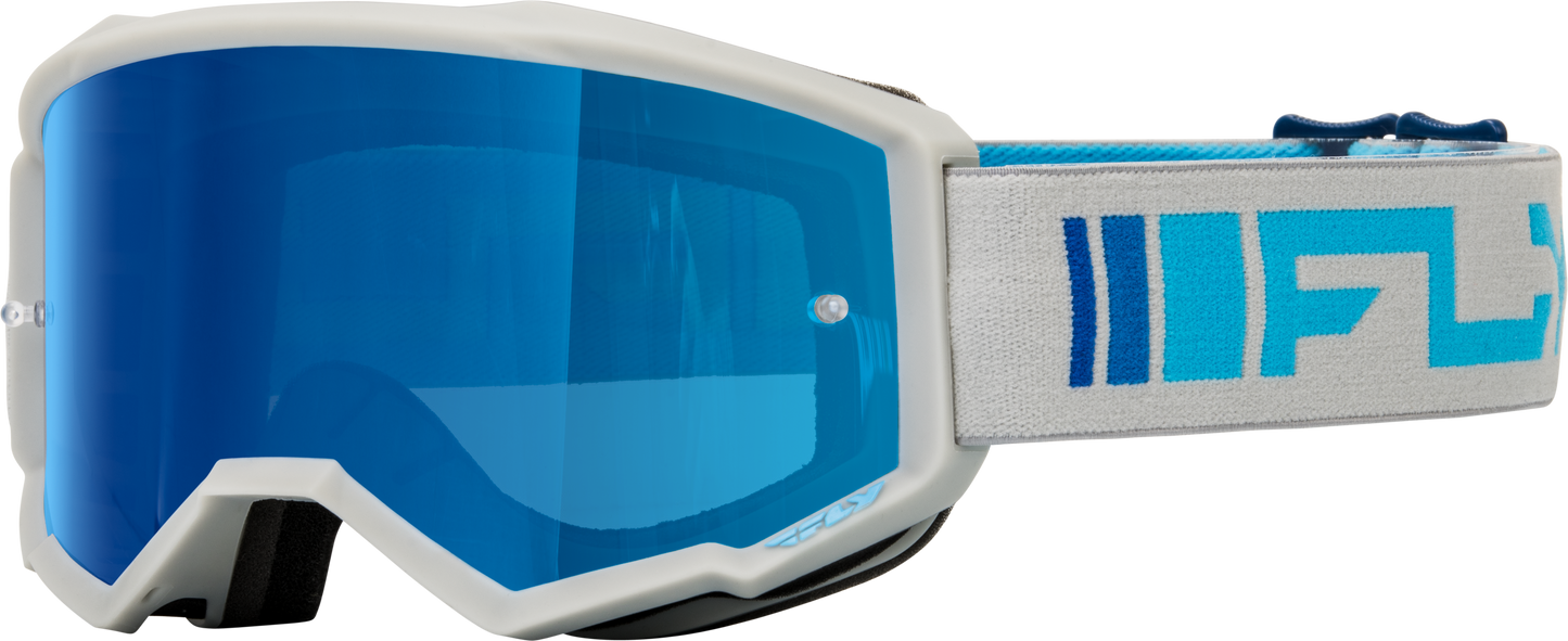 FLY RACING Youth Zone Goggle Silver/Blue W/ Dark Blue Mirror/Smoke Lens 37-51523Y