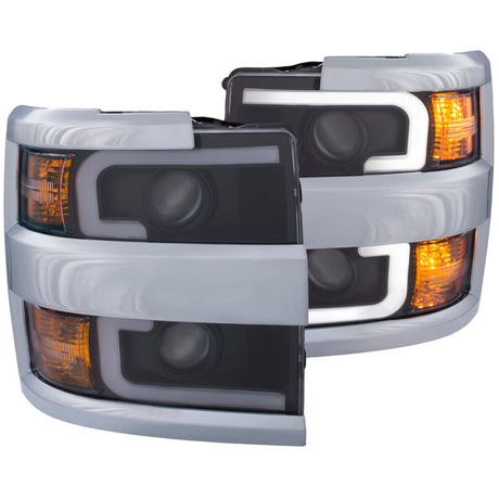 ANZO Projector Headlights 15-17 Chevrolet Silverado 2500HD / 3500HD Black w/ Chrome Rim 111365