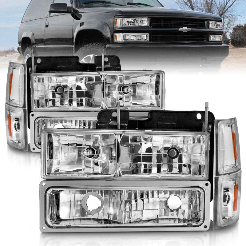 ANZO 88-98 Chevrolet C1500 Crystal Headlights Chrome w/ Signal and Side Marker Lights 111506